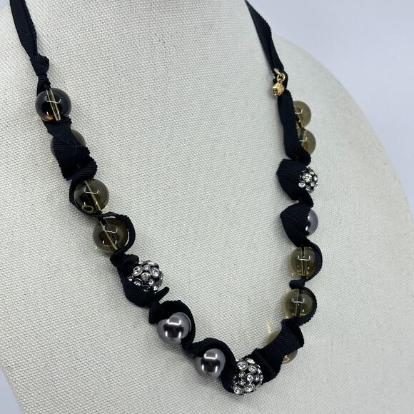 J. Crew Necklace Glass Rhinestone Ribbon Beaded Tie Closure Estate Costume - Picture 2 of 8